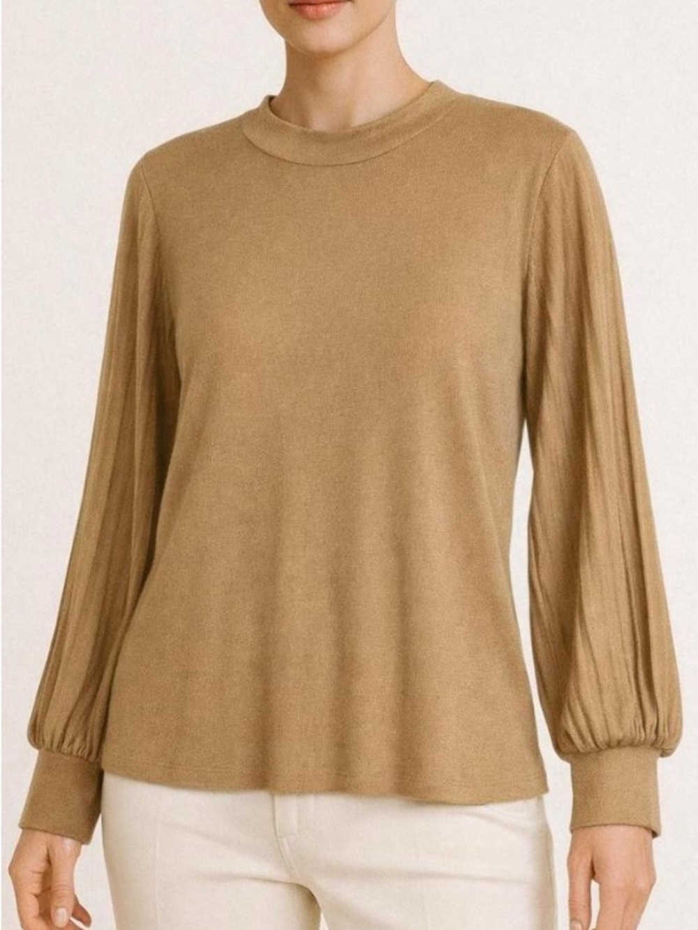 New Chico’s Shimmer metallic Mock NeckLong-Sleeve semi Sheer pleated Top XXL